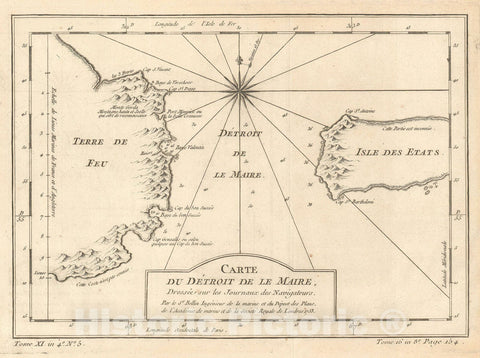 Historic Map : The Le Maire Strait, Argentina, Bellin, 1753, Vintage Wall Art