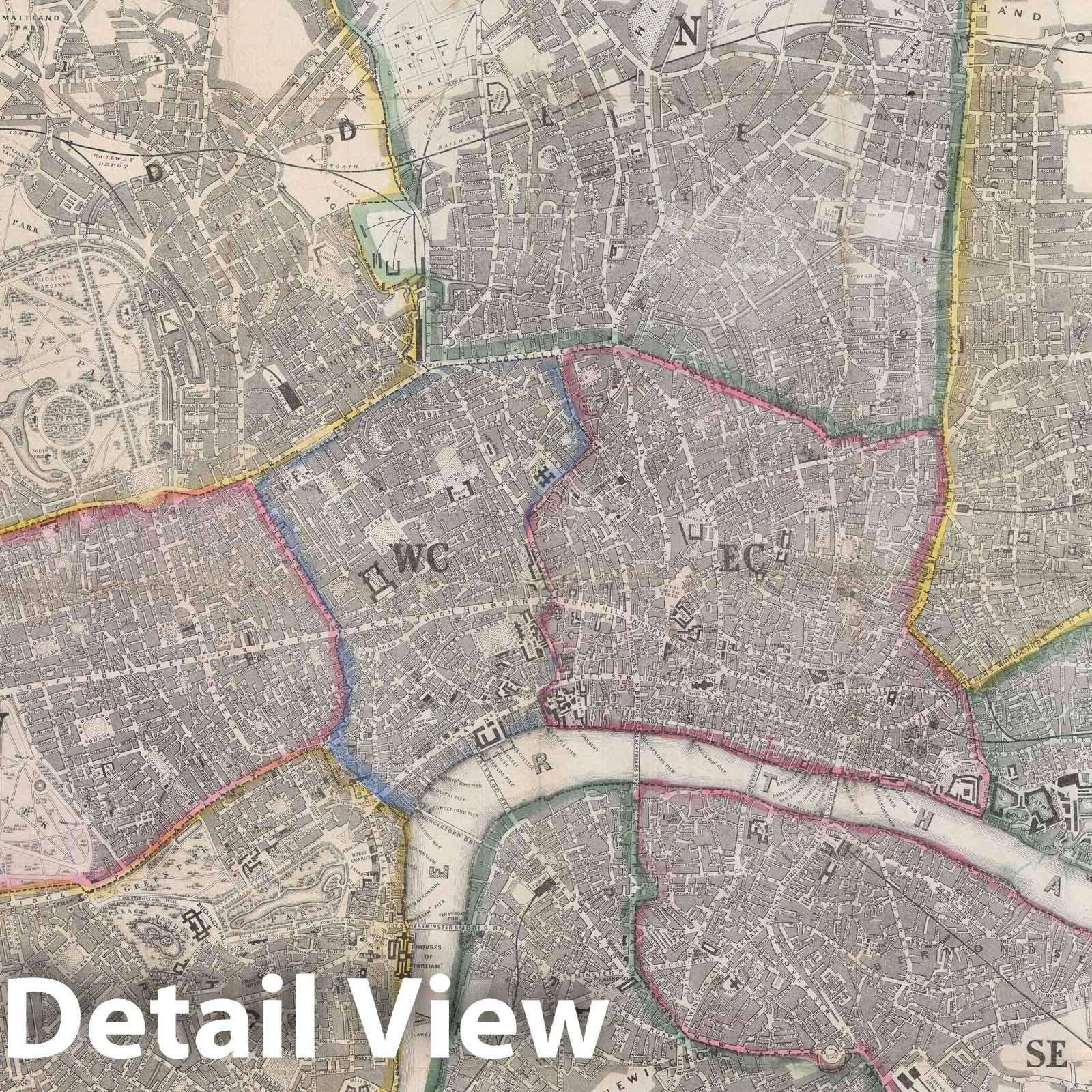 Historic Map : London, England, Collins, 1858, Vintage Wall Art