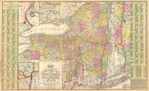 Historic Map : New York State, Mitchell, 1854, Vintage Wall Art