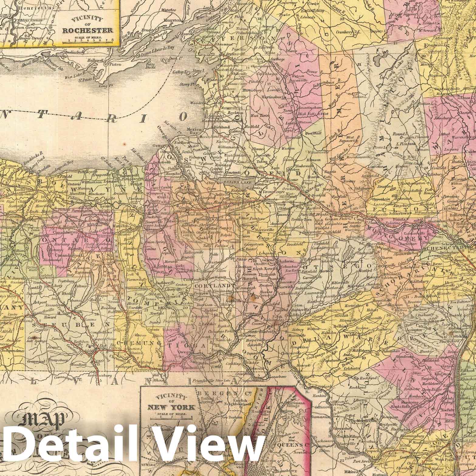 Historic Map : New York State, Mitchell, 1854, Vintage Wall Art