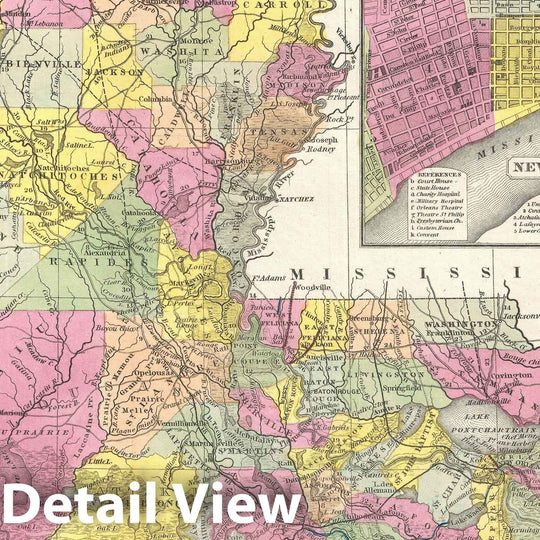 Historic Map : Lousiana, Mitchell New, 1854, Vintage Wall Art