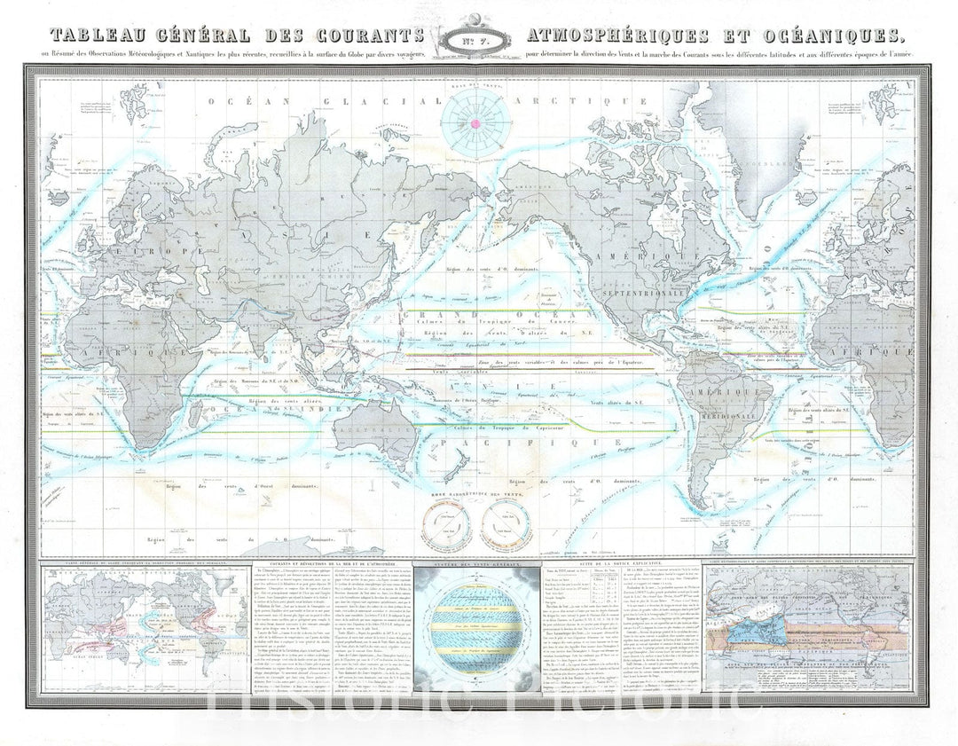 Historic Map : The World's Air and Ocean Currents, Garnier, 1869, Vintage Wall Art