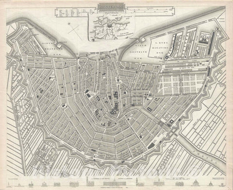 Historic Map : Amsterdam, Netherlands, S.D.U.K, 1835, Vintage Wall Art