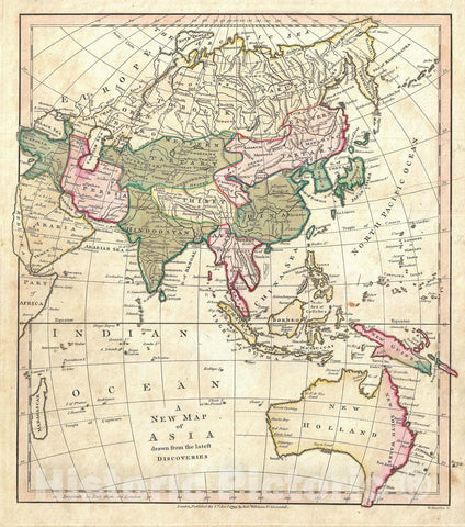 Historic Map : Asia and Australia, Wilkinson, 1794, Vintage Wall Art