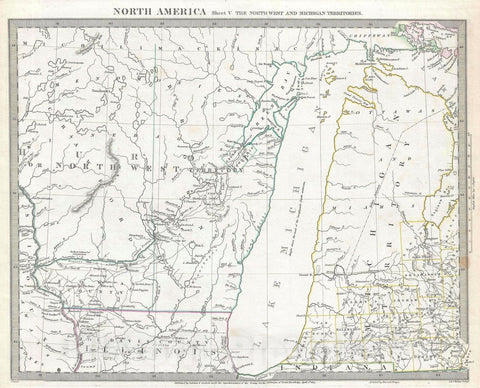 Historic Map : Michigan and Wisconsin "w/ Lake Michigan", S. D. U. K., 1833, Vintage Wall Art