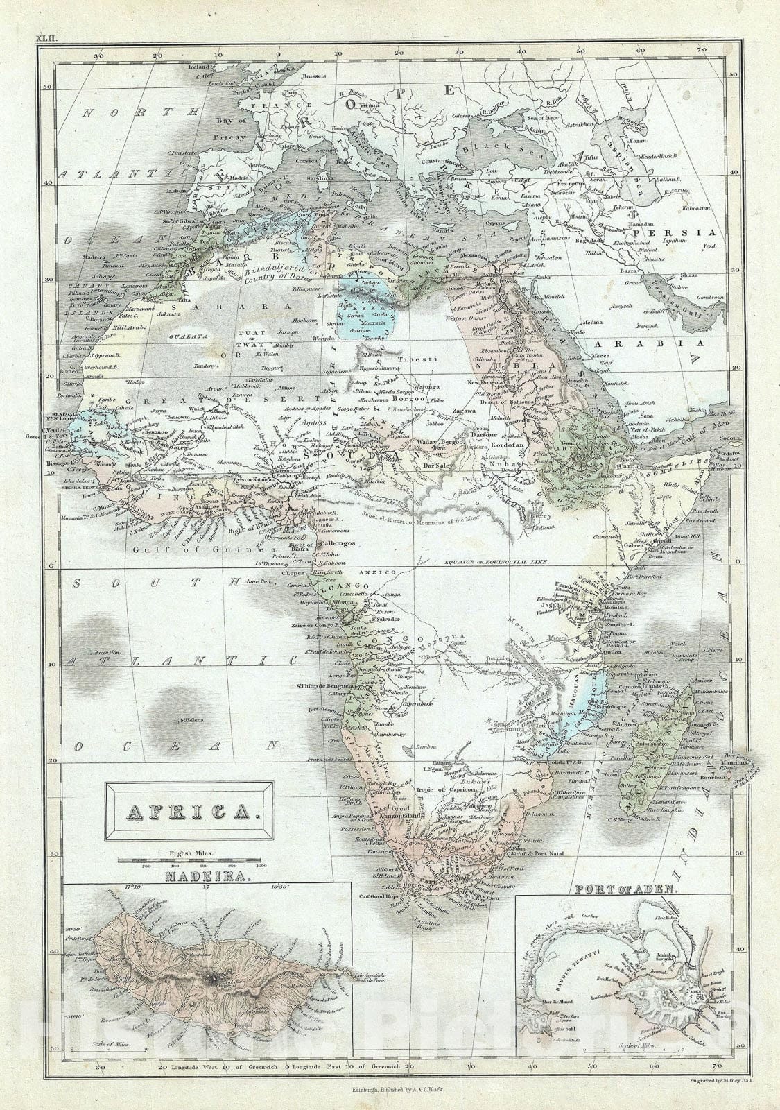 Historic Map : Africa, Black, 1851, Vintage Wall Art