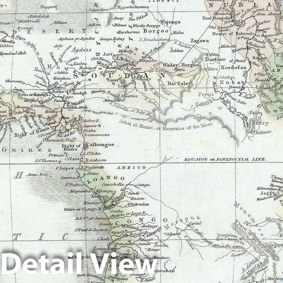 Historic Map : Africa, Black, 1851, Vintage Wall Art