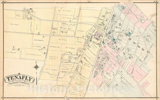 Historic Map : Tenafly in Palisade, New Jersey, Walker, 1876, Vintage Wall Art