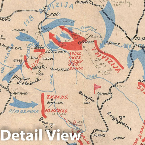 Historic Map : of The Fifth Enemy Offensive During World War II, Serbian Battle, 1950, Vintage Wall Art
