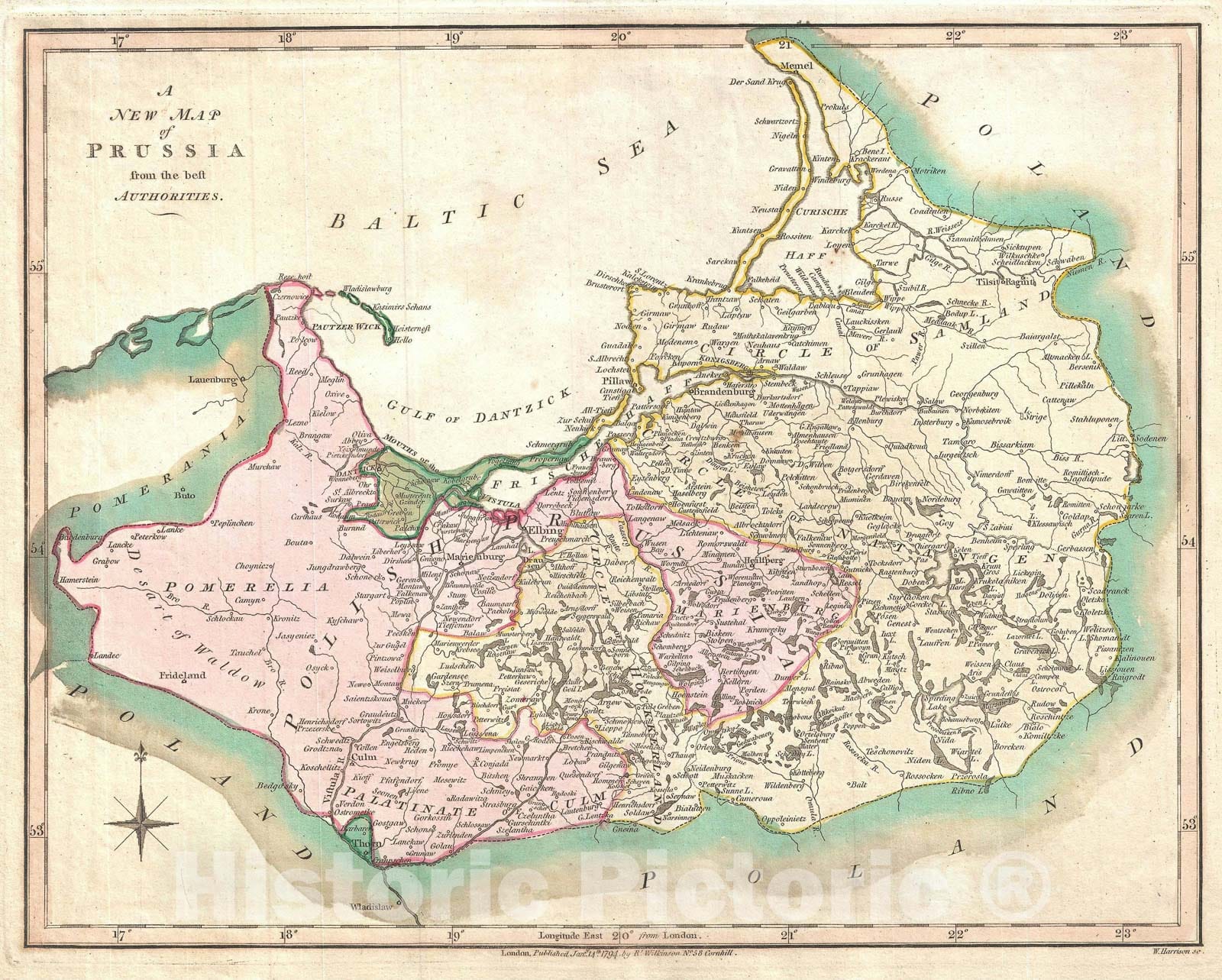 Historic Map : Prussia, Wilkinson, 1794, Vintage Wall Art