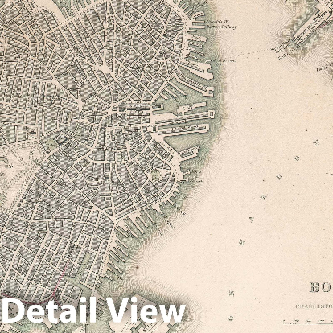 Historic Map : The City of Boston, S.D.U.K, 1845, Vintage Wall Art