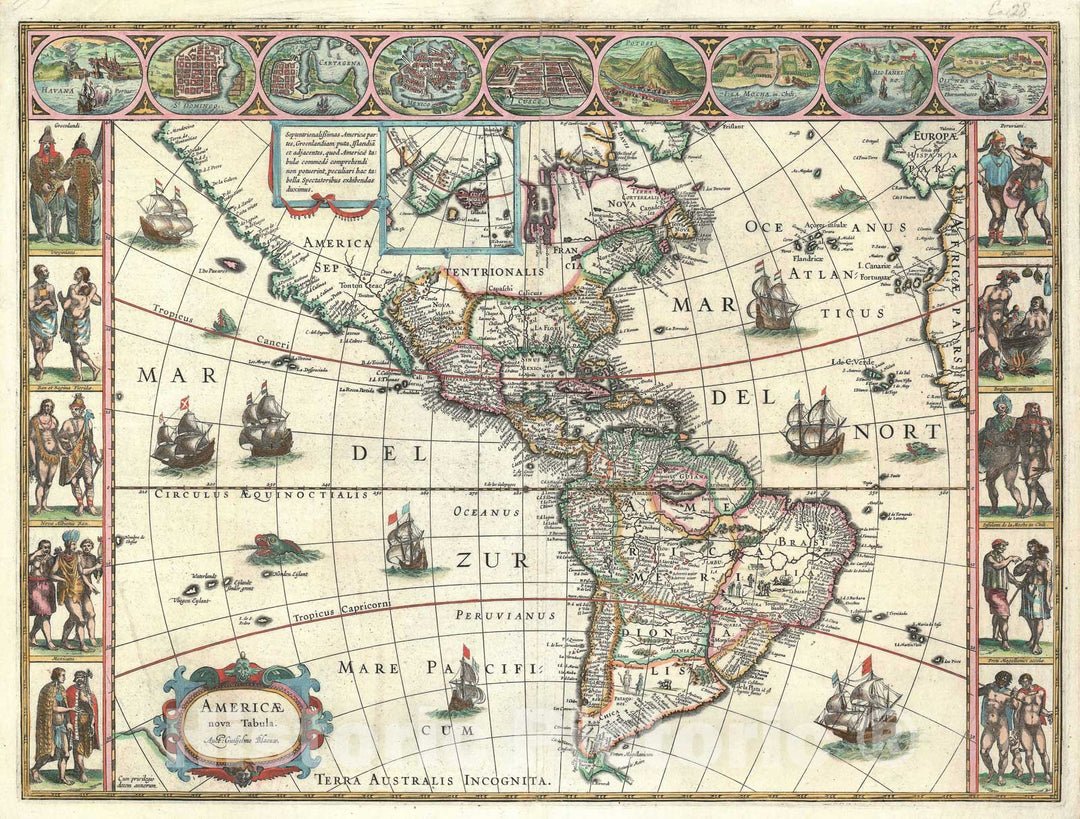 Historic Map : America, G. Blaeu, 1635, Vintage Wall Art