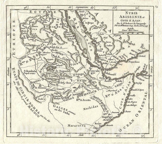 Historic Map : Abyssinia "Ethiopia", Sudan and The Red Sea, Vaugondy, 1749, Vintage Wall Art