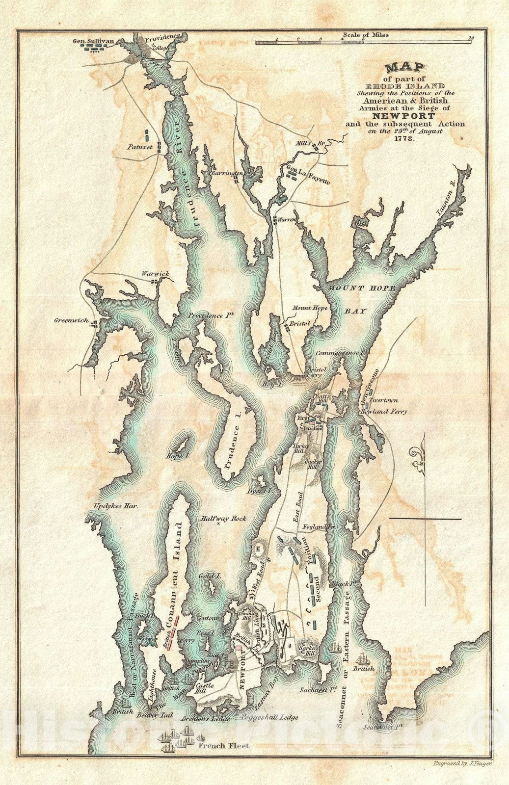 Historic Map : Narragansett Bay, Rhode Island: Providence, Newport, Marshall, 1832, Vintage Wall Art