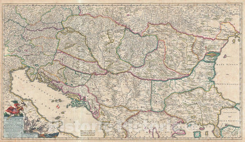 Historic Map : The Balkans "Hungary, Serbia, Croatia, Bosnia, Bulgaria", De Wit, 1688, Vintage Wall Art