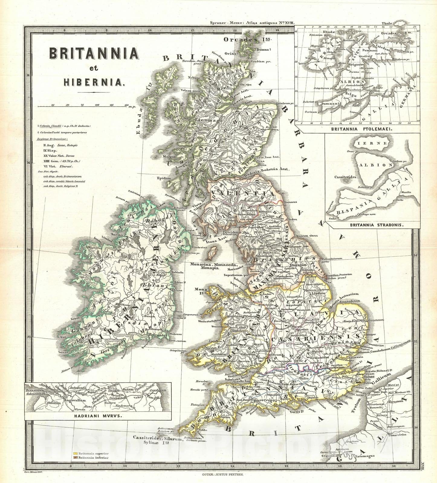 Historic Map : The British Isles "England, Scotland, Ireland", Spruner, 1865, Vintage Wall Art