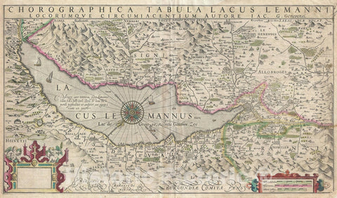 Historic Map : Lake Geneva, Switzerland, Mercator, 1630, Vintage Wall Art