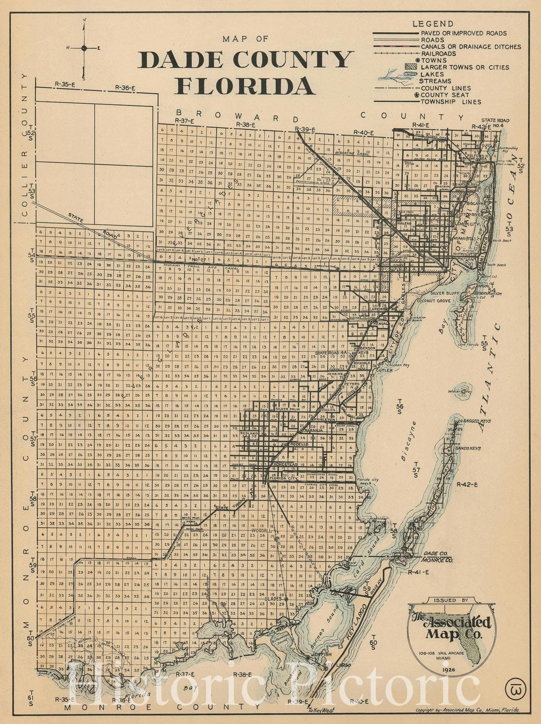 Historic Map : Dade County, Florida, 1926, Vintage Wall Art