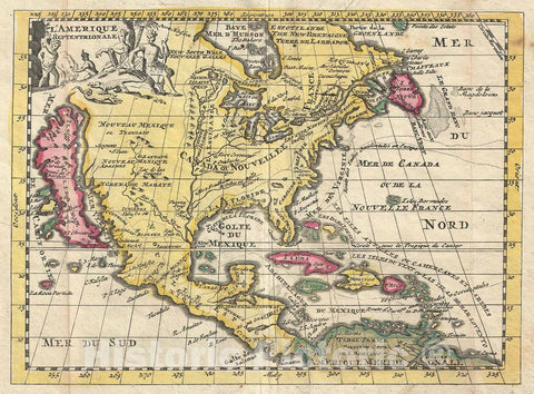 Historic Map : North America "California as an Island", La Feuille, 1702, Vintage Wall Art