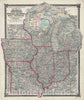 Historic Map : The Midwest "Wisconsin, Iowa, Missouri, Illinois, Indiana, Michigan", Beers, 1875, Vintage Wall Art