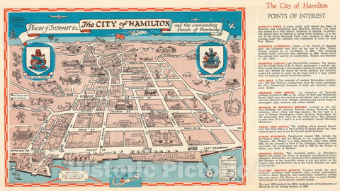 Historic Map : Bermuda Press Pictorial Map of Hamilton, Bermuda, 1959, Vintage Wall Art