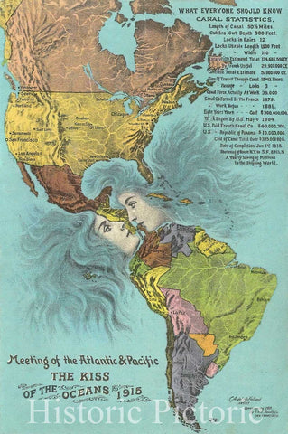 Historic Map : Panama Canal Pictorial Postcard, Maduro, 1932, Vintage Wall Art