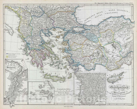 Historic Map : Greece and Asia Minor to 1453 "Conquest of Constantinople", Spruner, 1854, Vintage Wall Art