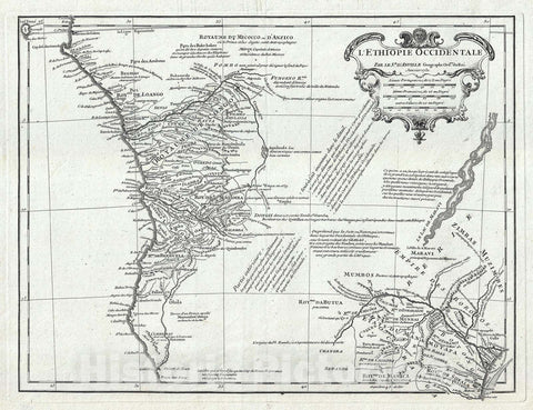 Historic Map : Central Africa: Congo, Angola, Zimbabwe, Malawi, Mozambique, Namibia, D'Anville, 1732, Vintage Wall Art