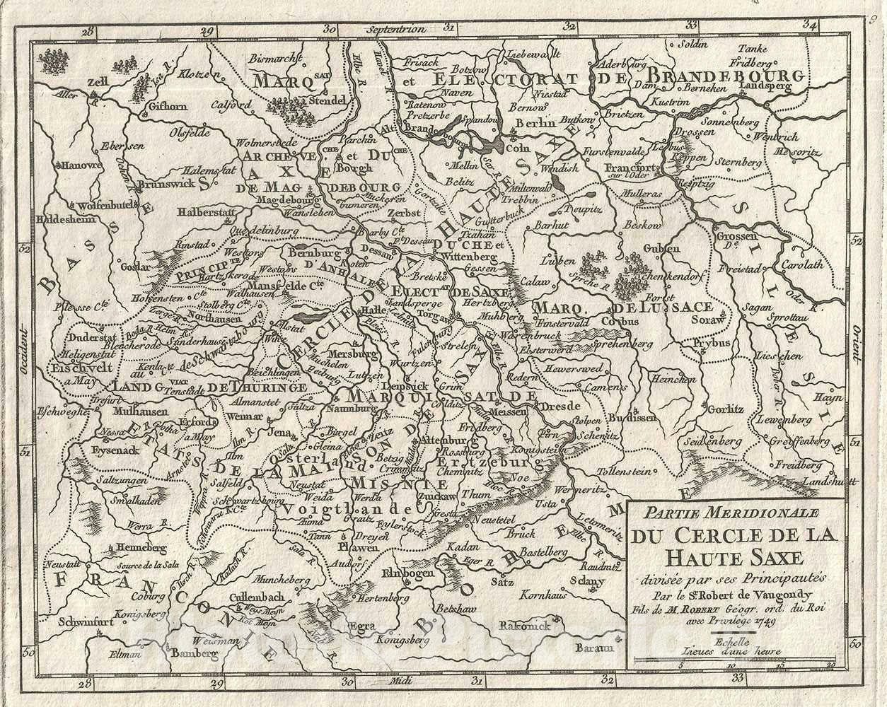 Historic Map : Southern Upper Saxony, Germany, Vaugondy, 1749, Vintage Wall Art