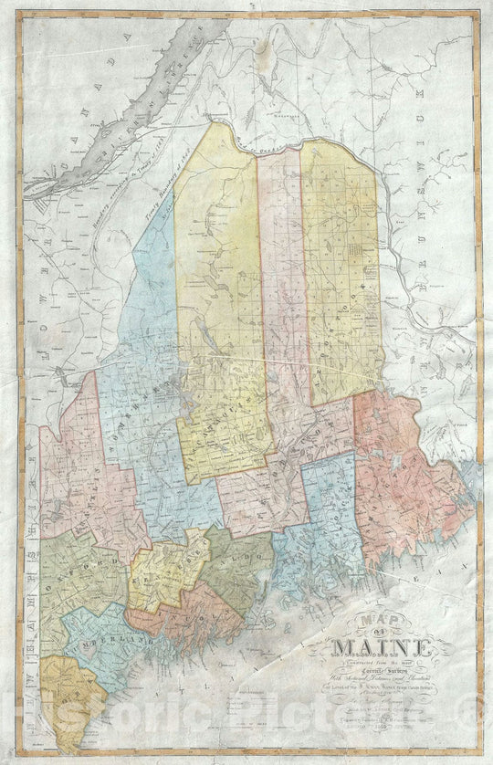 Historic Map : Maine "Post 1842 Webster Ashburton Treaty", Anson, 1843, Vintage Wall Art