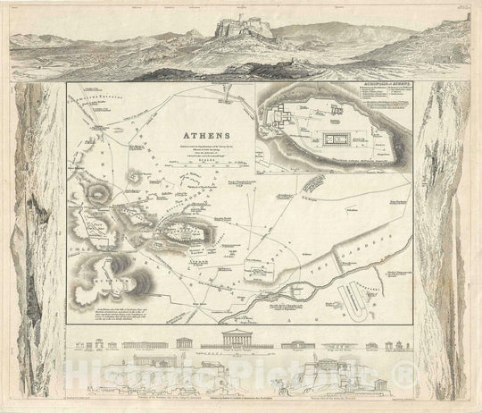 Historic Map : Plan of Athens, Greece, S.D.U.K., 1832, Vintage Wall Art
