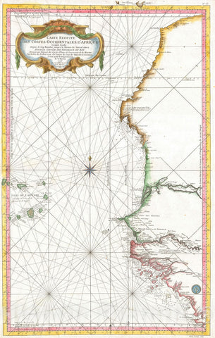 Historic Map : Nautical Chart Western Africa " Senegal, Gambia, Guinea, etc.", Bellin, 1765, Vintage Wall Art