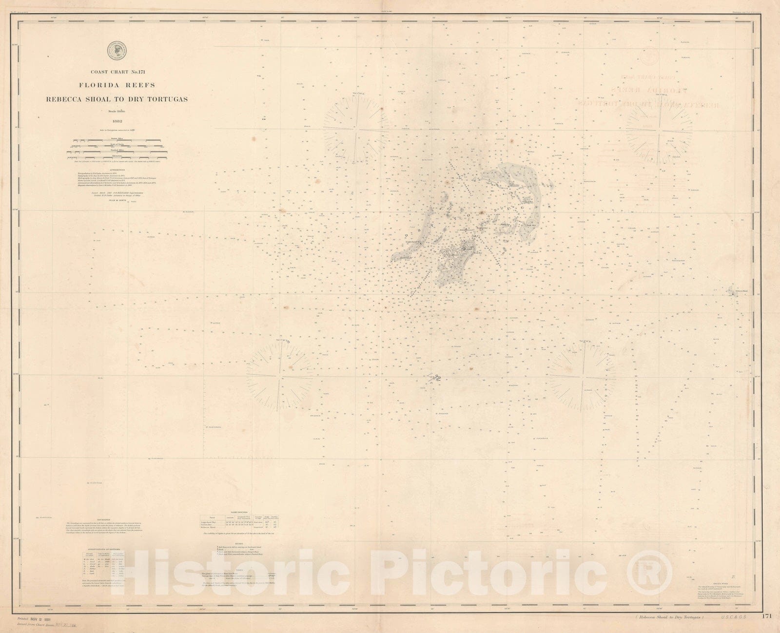 Historic Map : Nautical Chart Dry Tortugas, Florida, U.S. Coast Survey, 1889, Vintage Wall Art