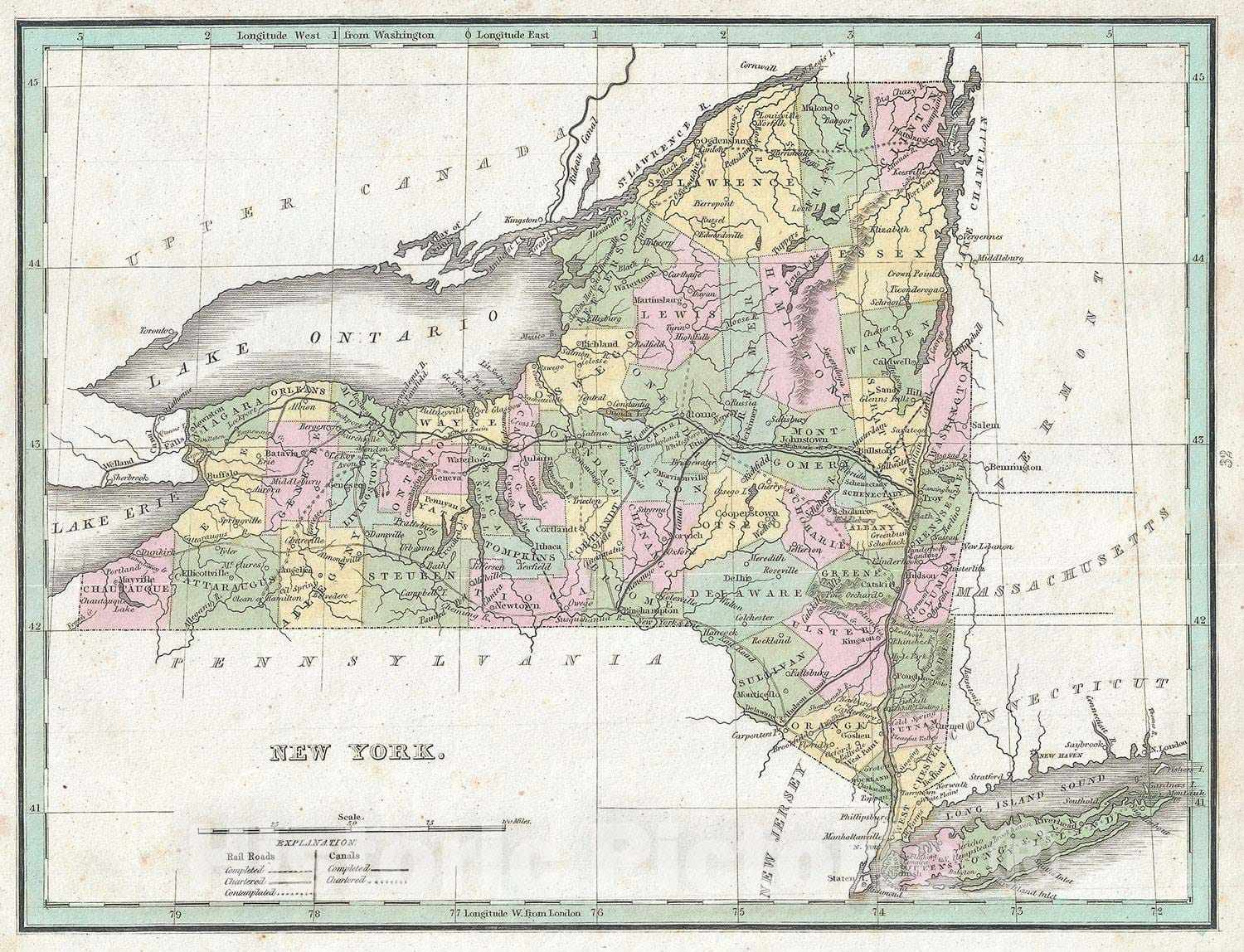 Historic Map : New York State, BraArtd, 1835, Vintage Wall Art