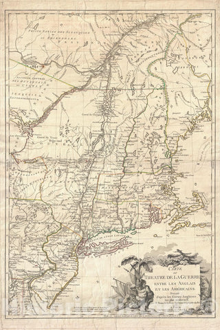 Historic Map : New York and New England "Revolutionary War", Brion de La Tour, 1777, Vintage Wall Art