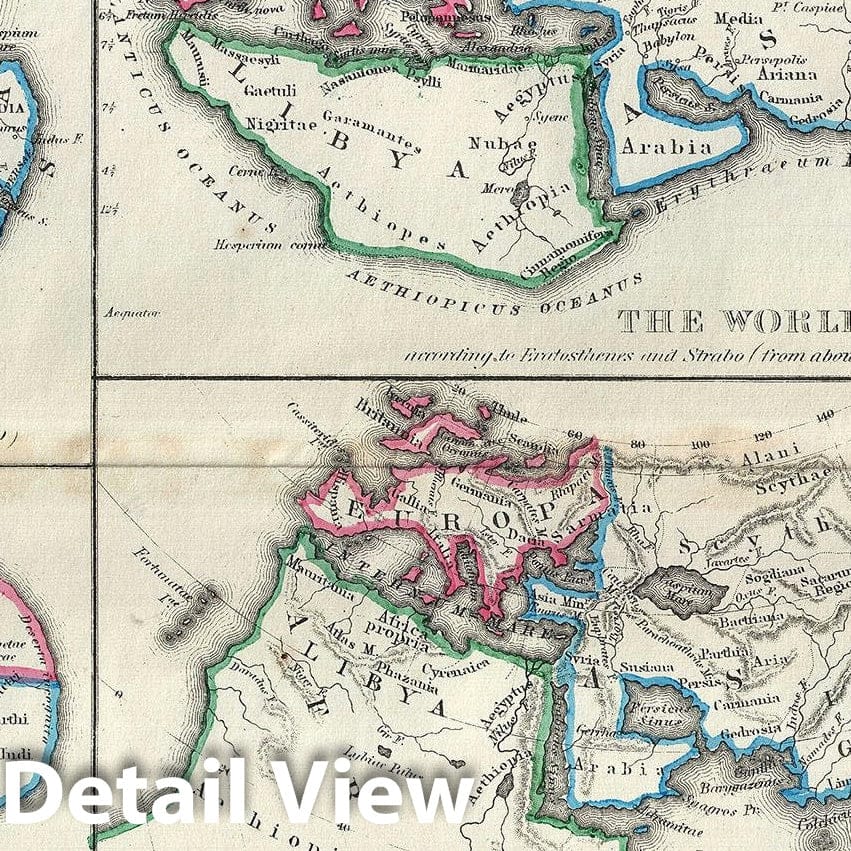 Historic Map : The Ancients "Ptolemy, Srabo, Homer, Herodotus, etc.", Hughes, 1867, Vintage Wall Art