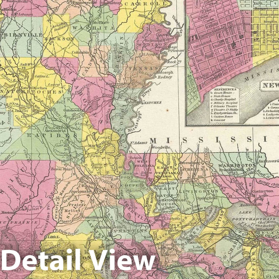 Historic Map : Louisiana, Mitchell, 1854, Vintage Wall Art