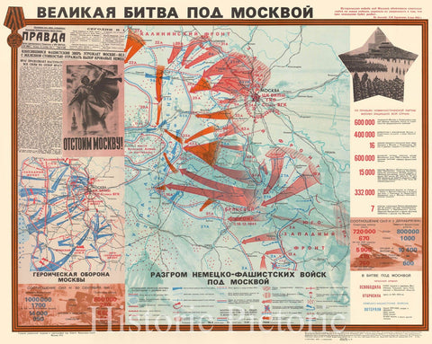 Historic Map : The Battle of Moscow during World War II, Soviet Russian, 1975, Vintage Wall Art