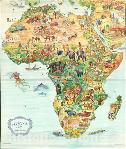Historic Map : Lindblad Pictorial Map of Africa, 1955, Vintage Wall Art