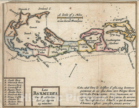 Historic Map : Bermuda, Morden, 1688, Vintage Wall Art
