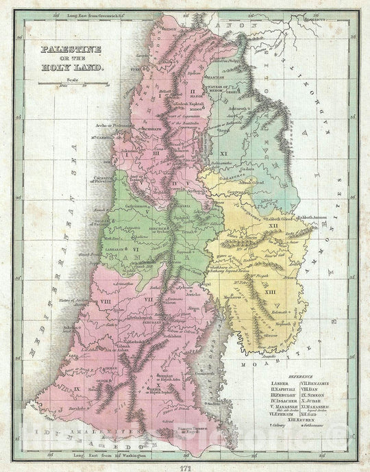 Historic Map : Israel, Palestine or The Holy Land, BraArtd, 1835, Vintage Wall Art