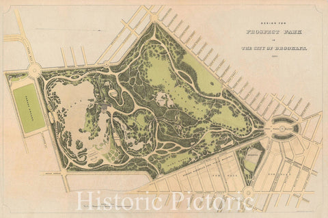 Historic Map : Prospect Park, Brooklyn, New York, Vaux and Olmstead, 1870, Vintage Wall Art