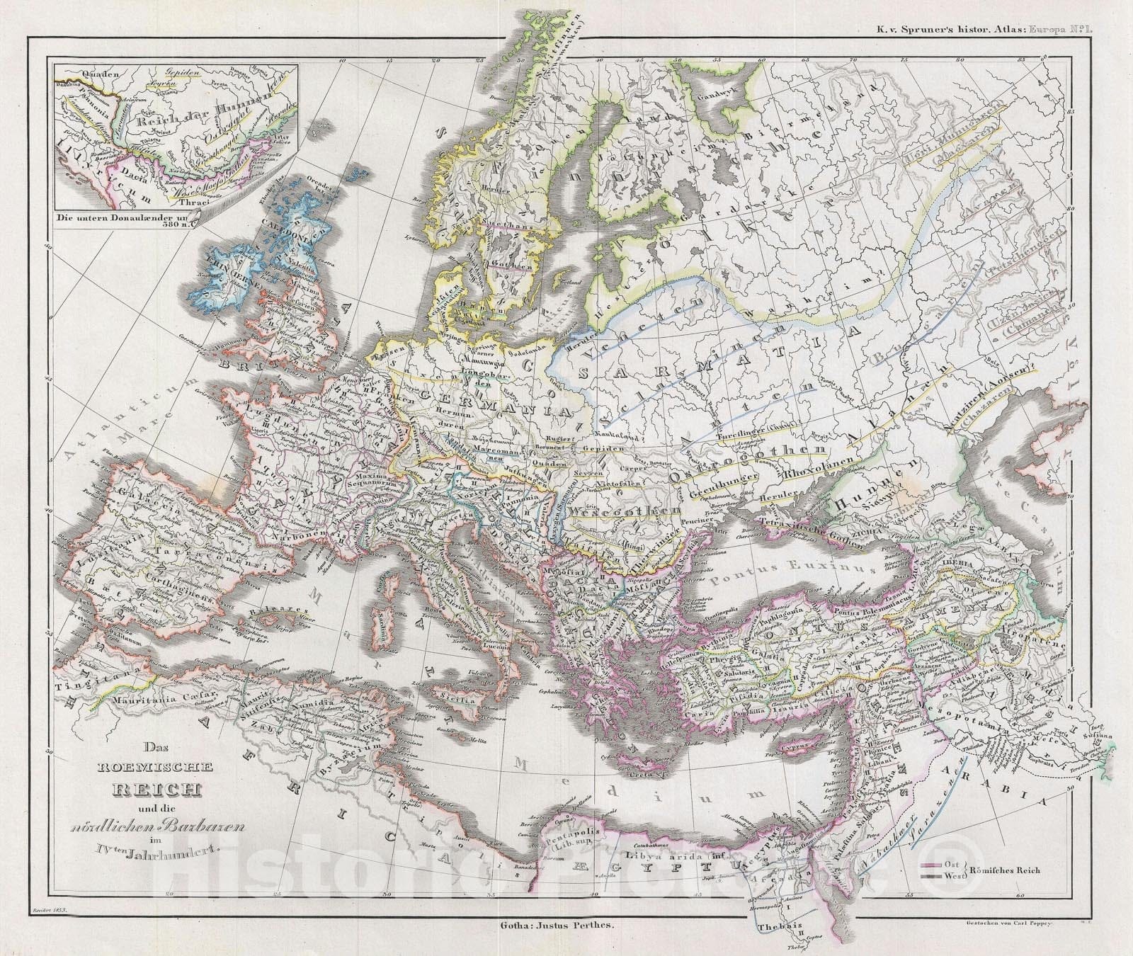 Historic Map : The Roman Empire, Spruner, 1854, Vintage Wall Art ...