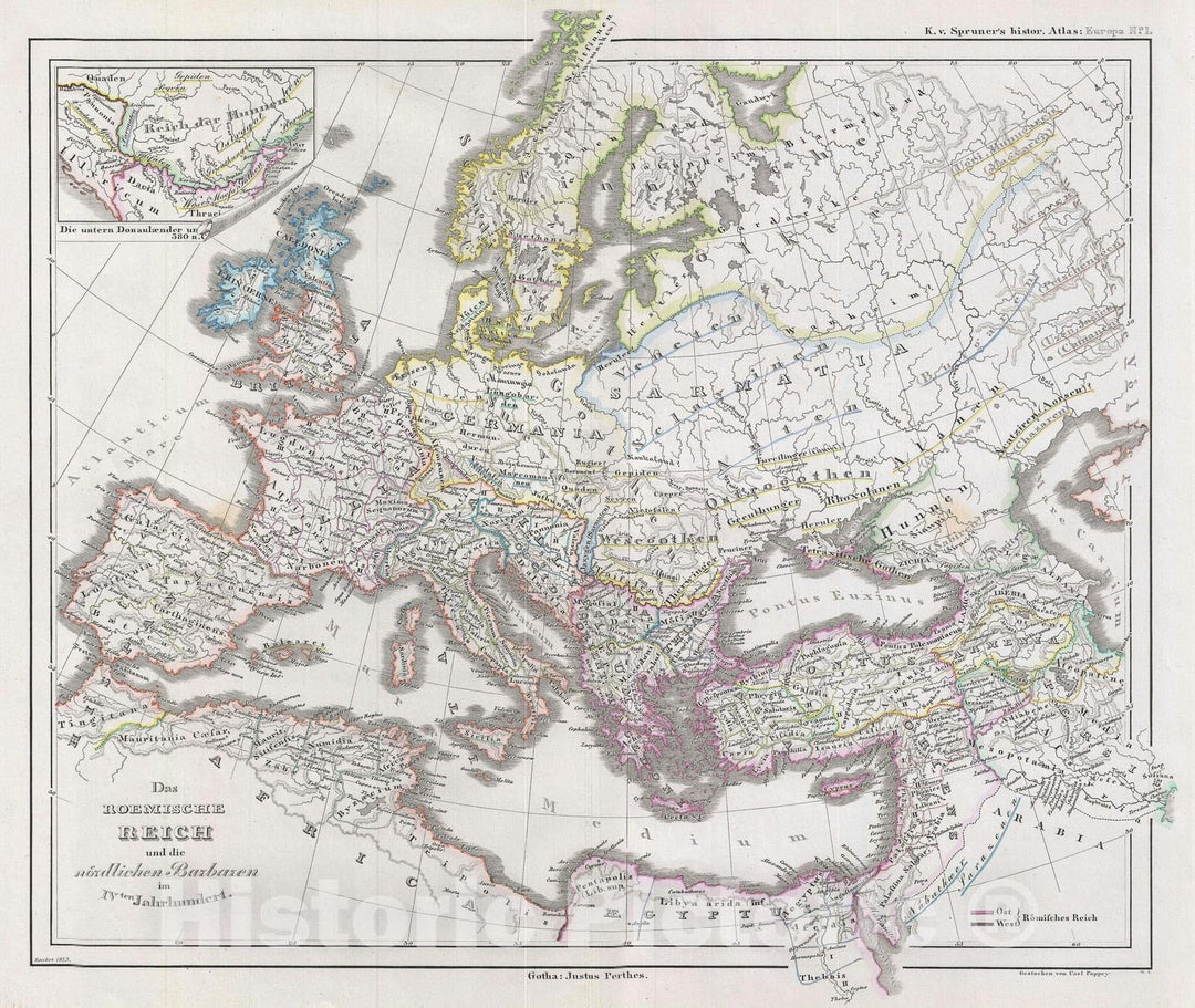 Historic Map : The Roman Empire, Spruner, 1854, Vintage Wall Art