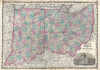 Historic Map : Ohio and Indiana, Johnson, 1861, Vintage Wall Art