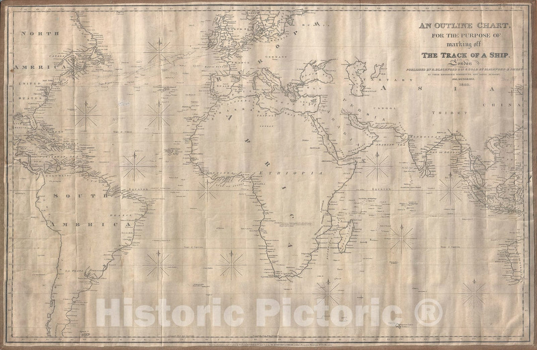 Historic Map : Nautical Chart The World, Blueback, 1846, Vintage Wall Art