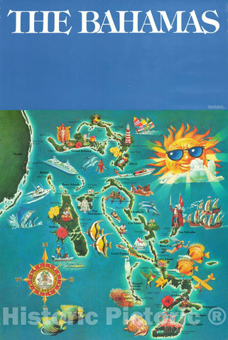 Historic Map : Pictorial Map of Pictorial Map of The Bahamas, 1990, Vintage Wall Art