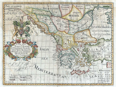 Historic Map : Greece, The Balkans, Macedonia and Turkey in Europe, Wells, 1712, Vintage Wall Art