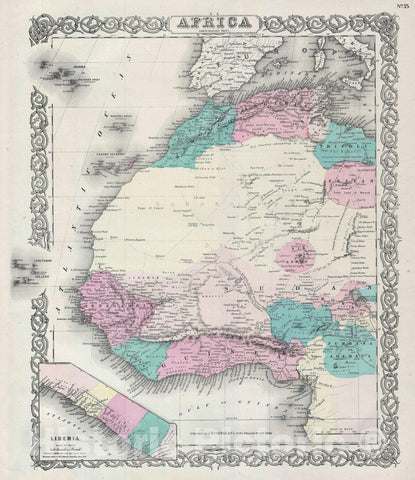 Historic Map : Western Africa, Colton, 1856, Vintage Wall Art