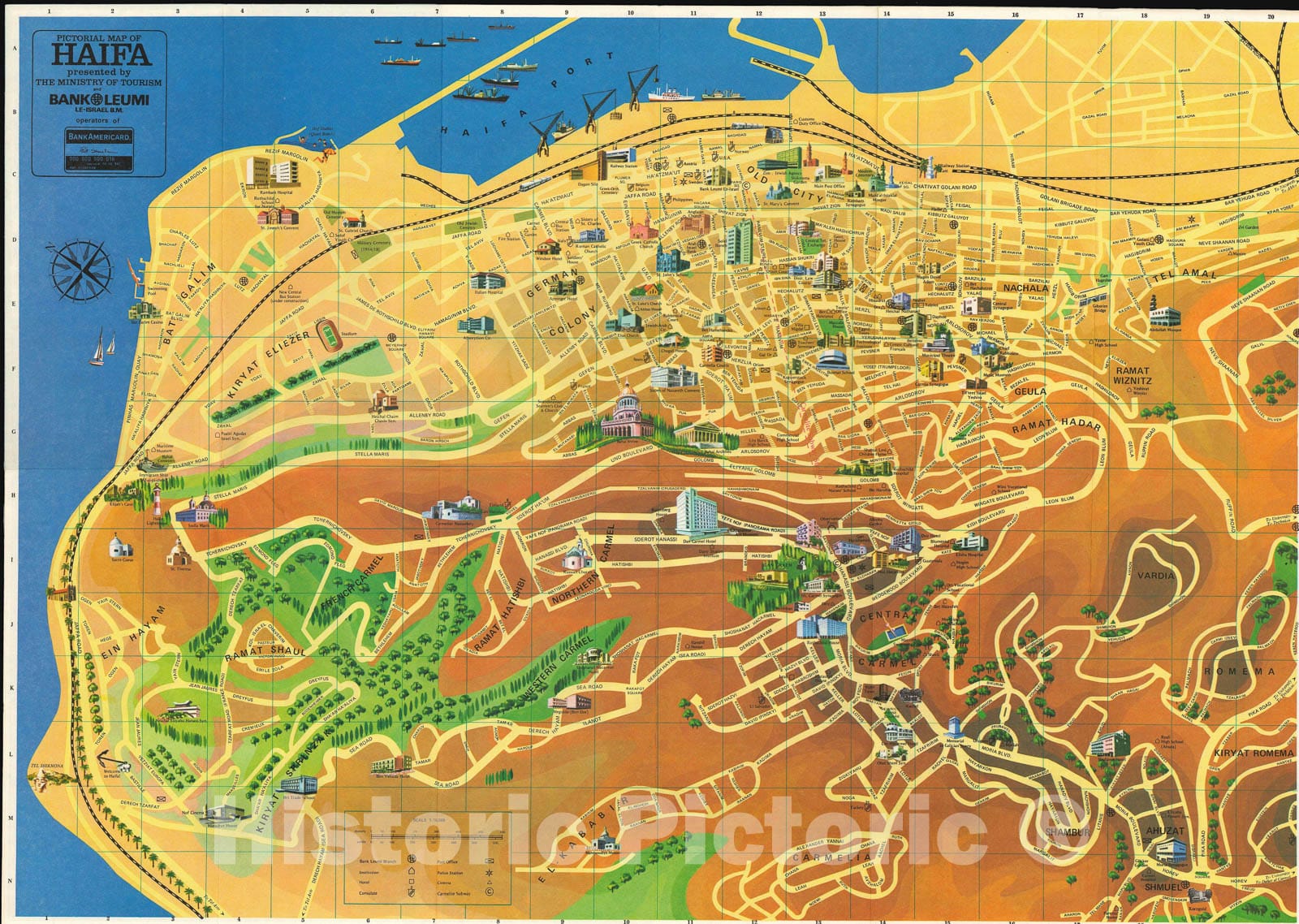 Historic Map : Pictorial Map of Haifa, 1972, Vintage Wall Art